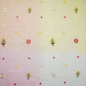 Dusty Rose With Multicolor 4D Shaded Embroidery Mul Chanderi Fabric DC-30690 - TradeUNO
