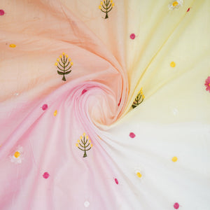 Dusty Rose With Multicolor 4D Shaded Embroidery Mul Chanderi Fabric DC-30690 - TradeUNO