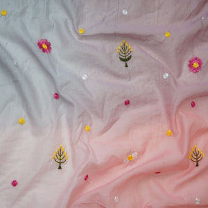 Blush Pink With Multicolor 4D Shaded Embroidery Mul Chanderi Fabric DC-30686 - TradeUNO