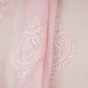 Baby Pink Chikankari motif embroidery Mul Chanderi Fabric SNA-29624 - TradeUNO