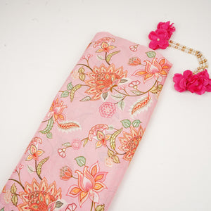 Pink Mughal Floral Print Muslin Fabric GTS-30946 - TradeUNO