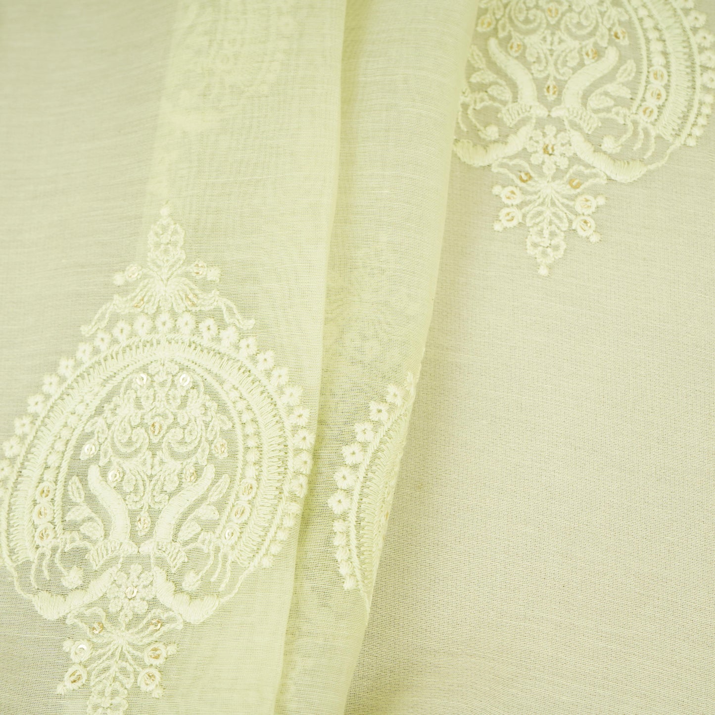 Light Green Chikankari motif embroidery Mul Chanderi Fabric SNA-29622