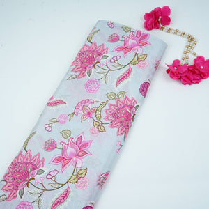 Light Grey Mughal Floral Print Muslin Fabric GTS-30948 - TradeUNO