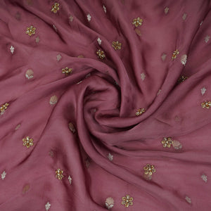 Dusky Pink Zari cutdana embroidery Satin Silk Fabric TF-31120 - TradeUNO