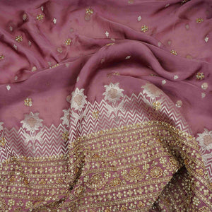 Dusky Pink Zari cutdana embroidery Satin Silk Fabric TF-31120 - TradeUNO