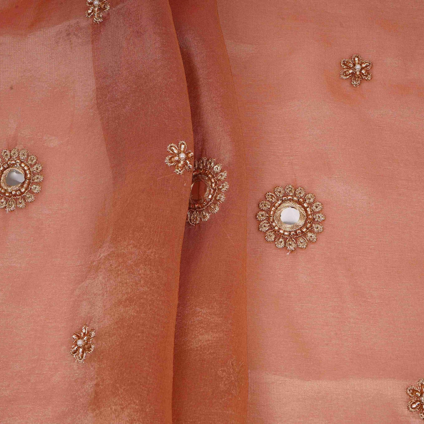 Golden Mirror thread cutdana embroidery Dyeable Kanjivaram Silk Fabric TF-31151