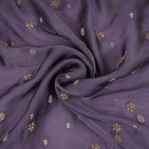Lavender Zari cutdana embroidery Satin Silk Fabric TF-31121 - TradeUNO