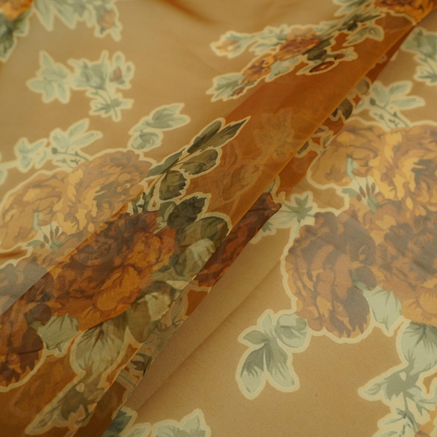 Mustard Gold floral print Organza Fabric MTF-31488 - TradeUNO