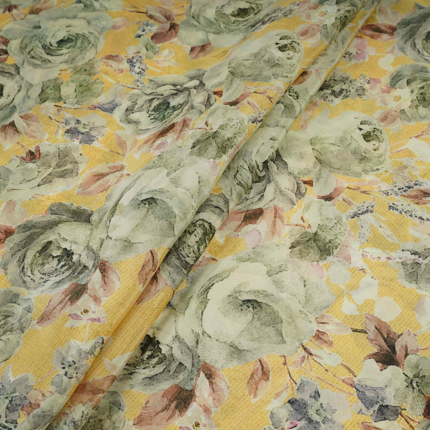 Butter Yellow floral Jacquard print Pure Crepe Fabric MTF-31477