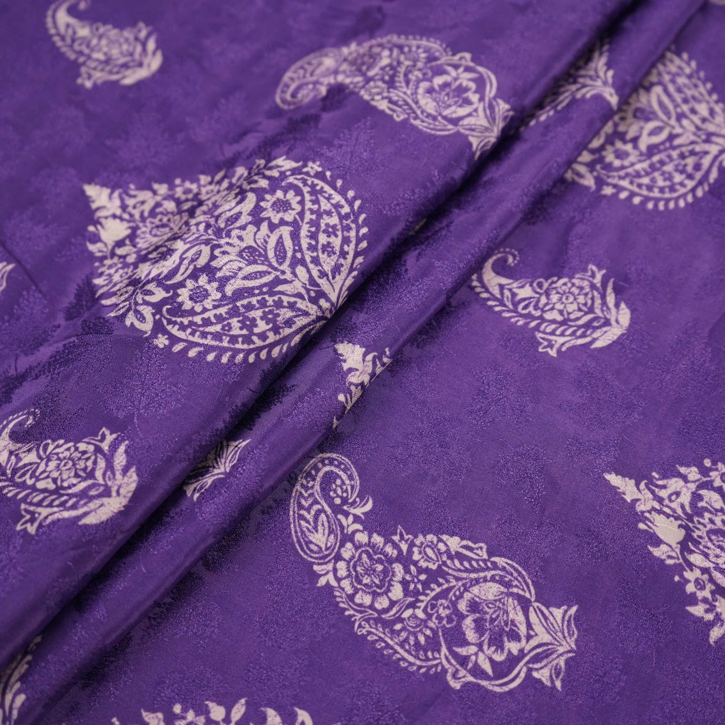 Royal Purple Paisley Jacquard print Pure Crepe Fabric MTF-31483