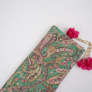 Teal Green Paisley Jacquard print Pure Crepe Fabric MTF-31479 - TradeUNO