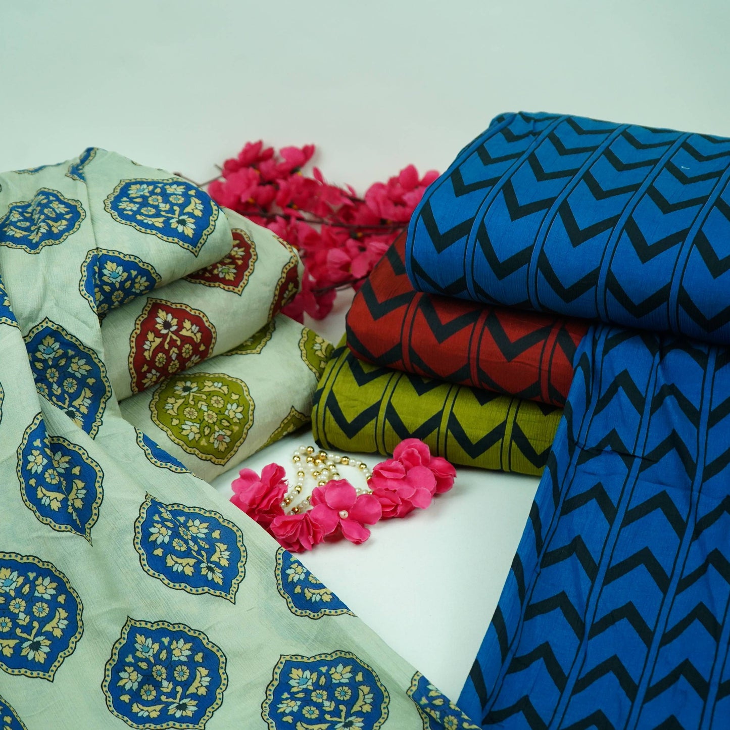 Maroon Mughal Buta floral print Chinnon Fabric MT-31175