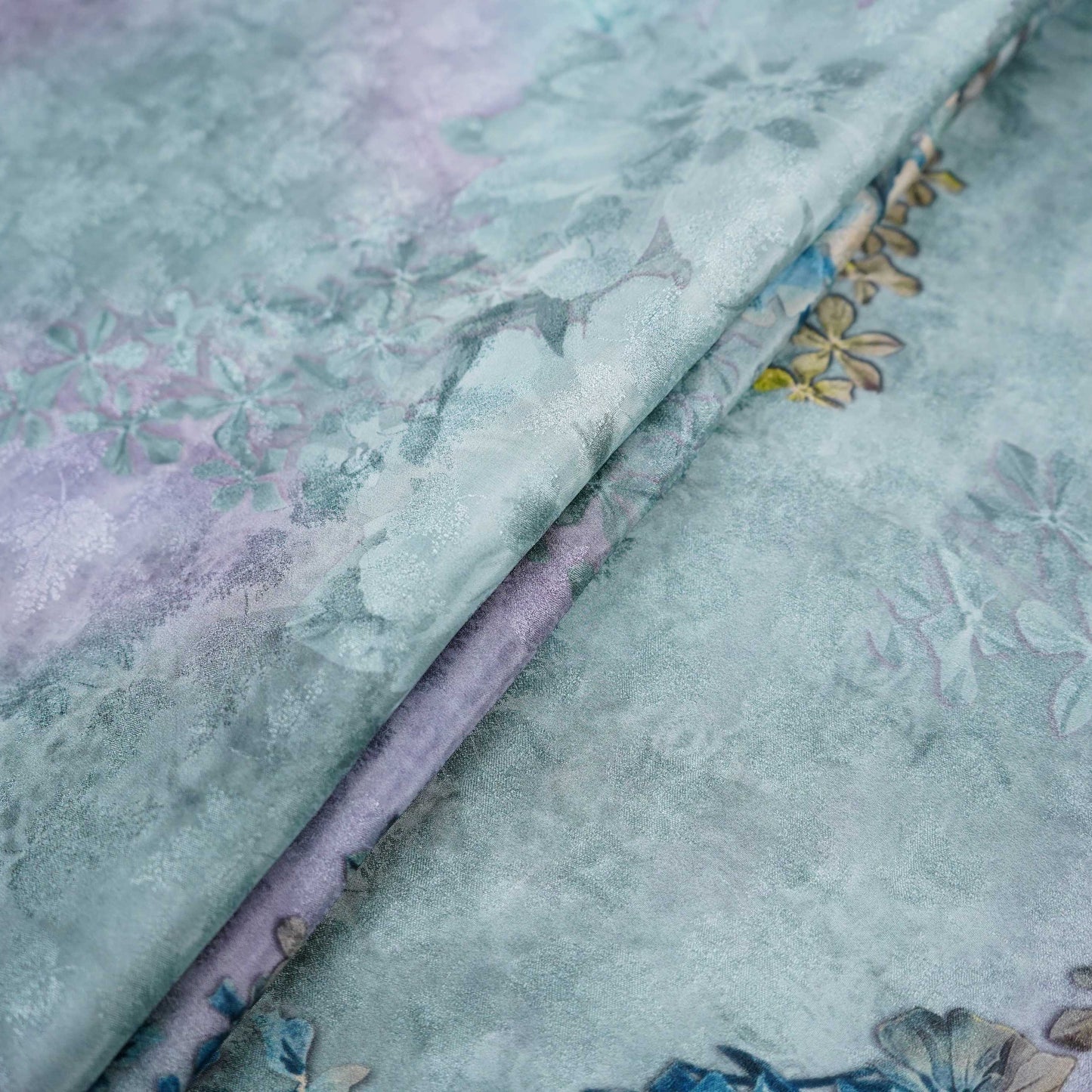 Dusty Aqua floral Jacquard print Pure Crepe Fabric MTF-31480