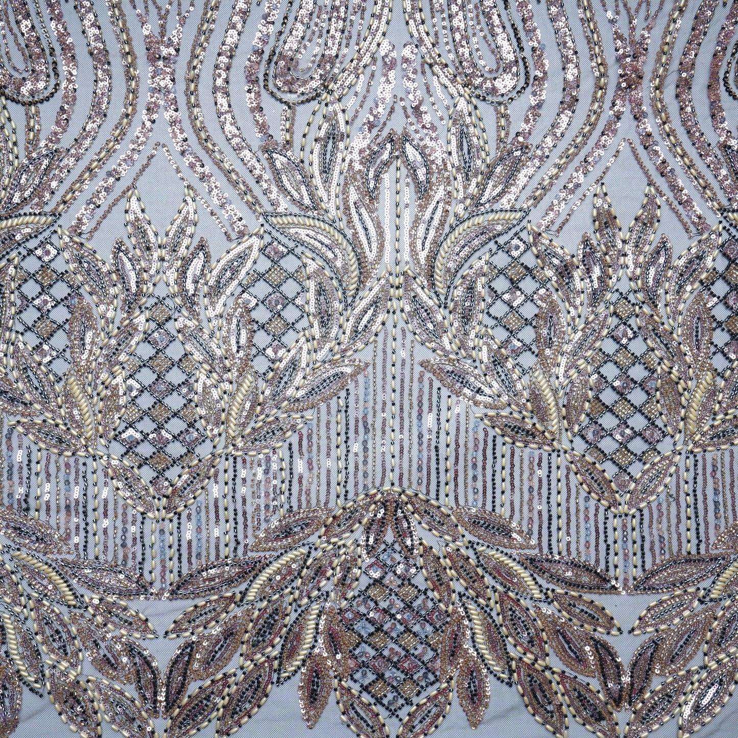 Black Cutdana Rice Beads Embroidery Net Fabric 21260