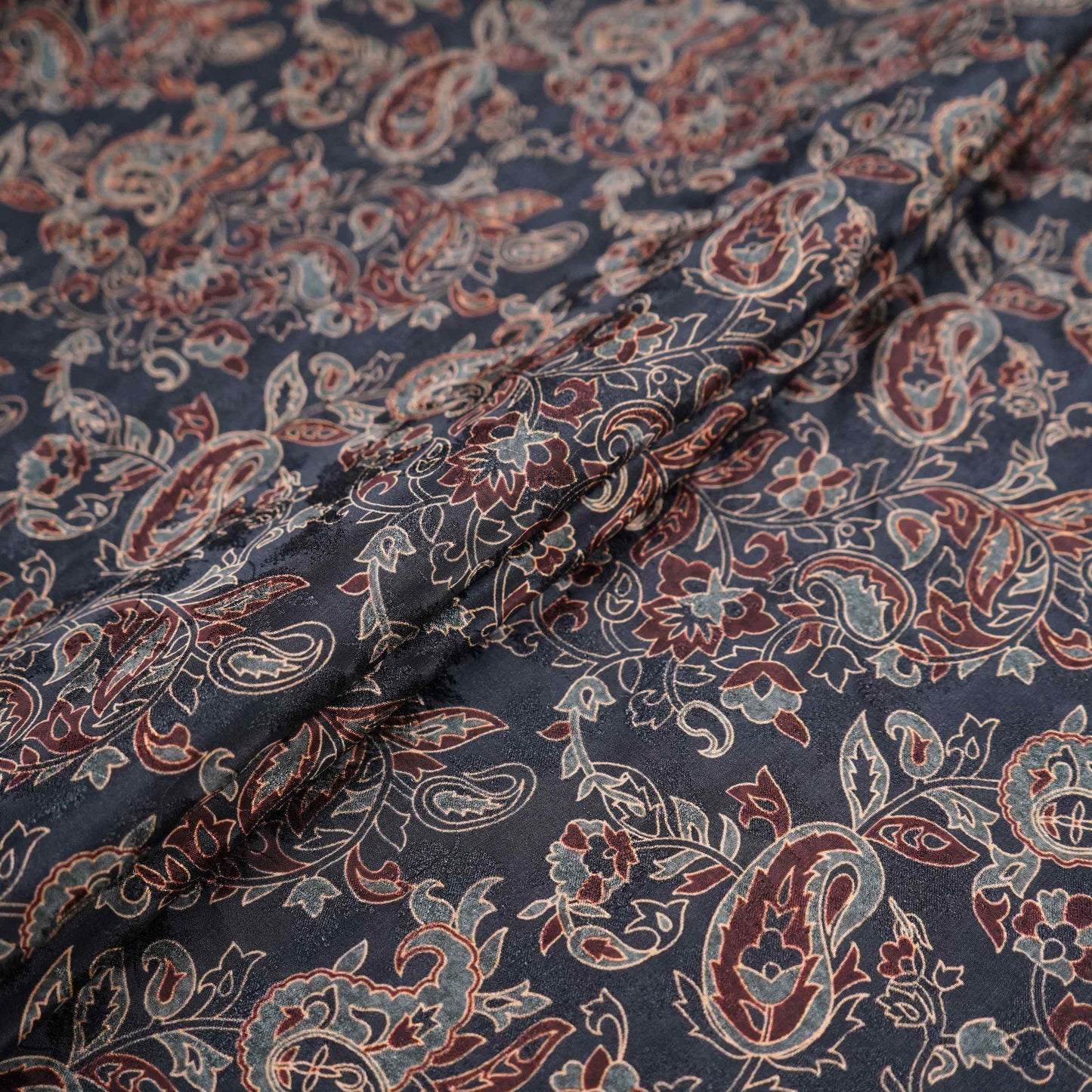 Dark Teal floral Jacquard print Pure Crepe Fabric MTF-31472