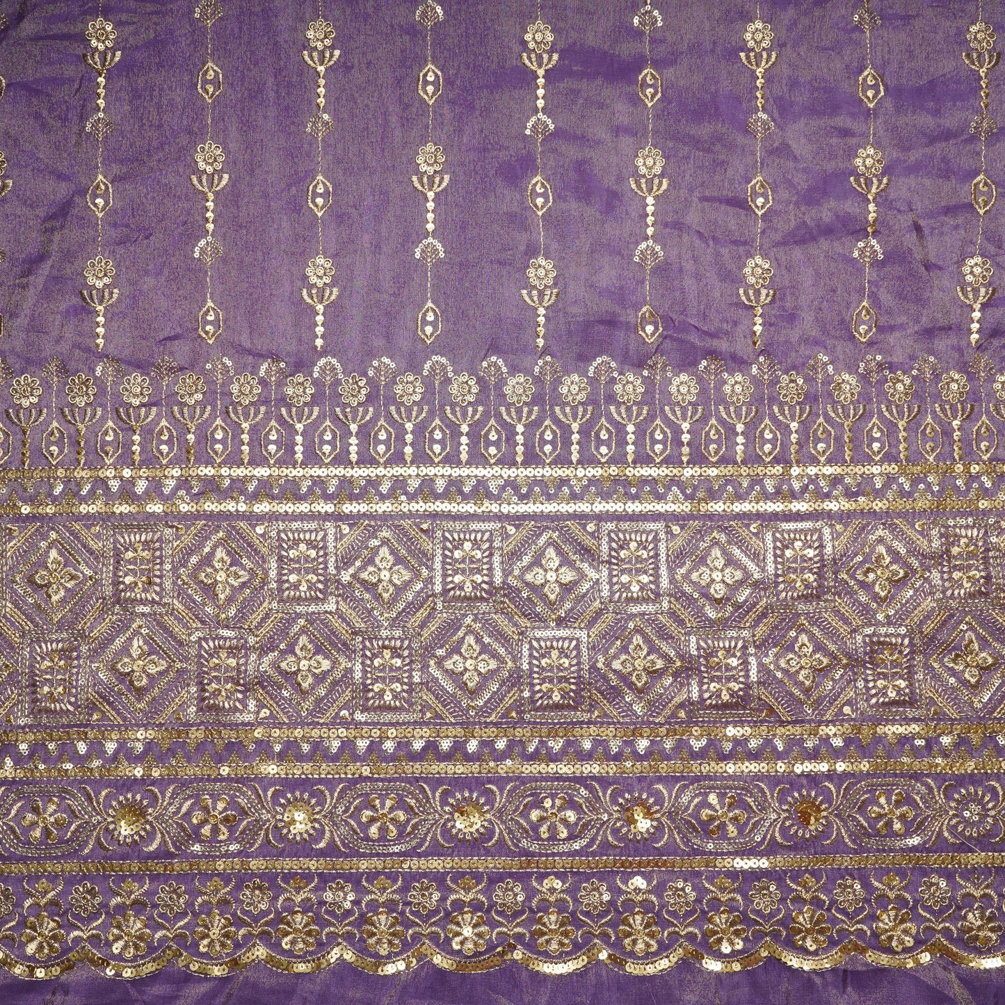 Purple Thread Sequins Embroidery Tissue Organza Fabric 21045