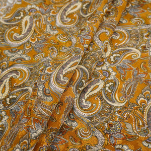Mustard Ochre Paisley Jacquard print Pure Crepe Fabric MTF-31476 - TradeUNO