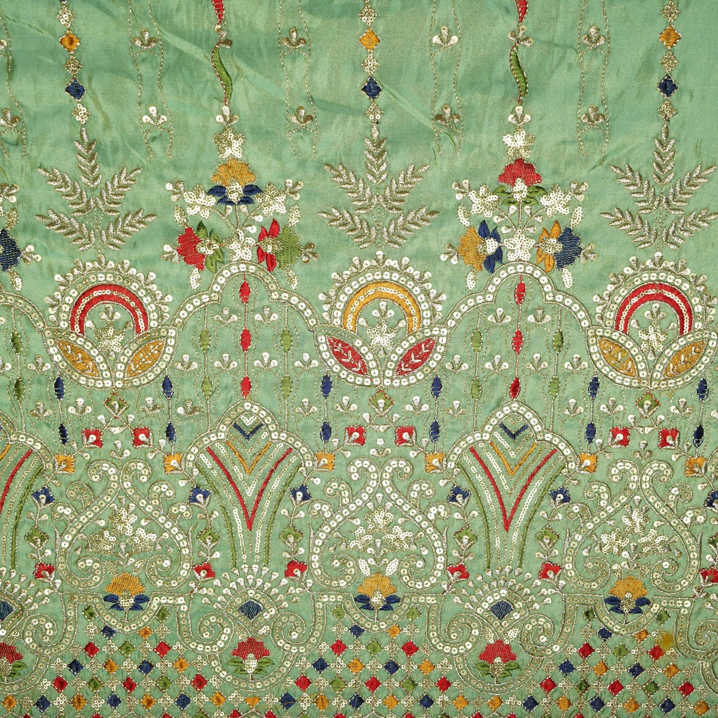 Green Thread Embroidery Viscose Zari Tissue Fabric 19898
