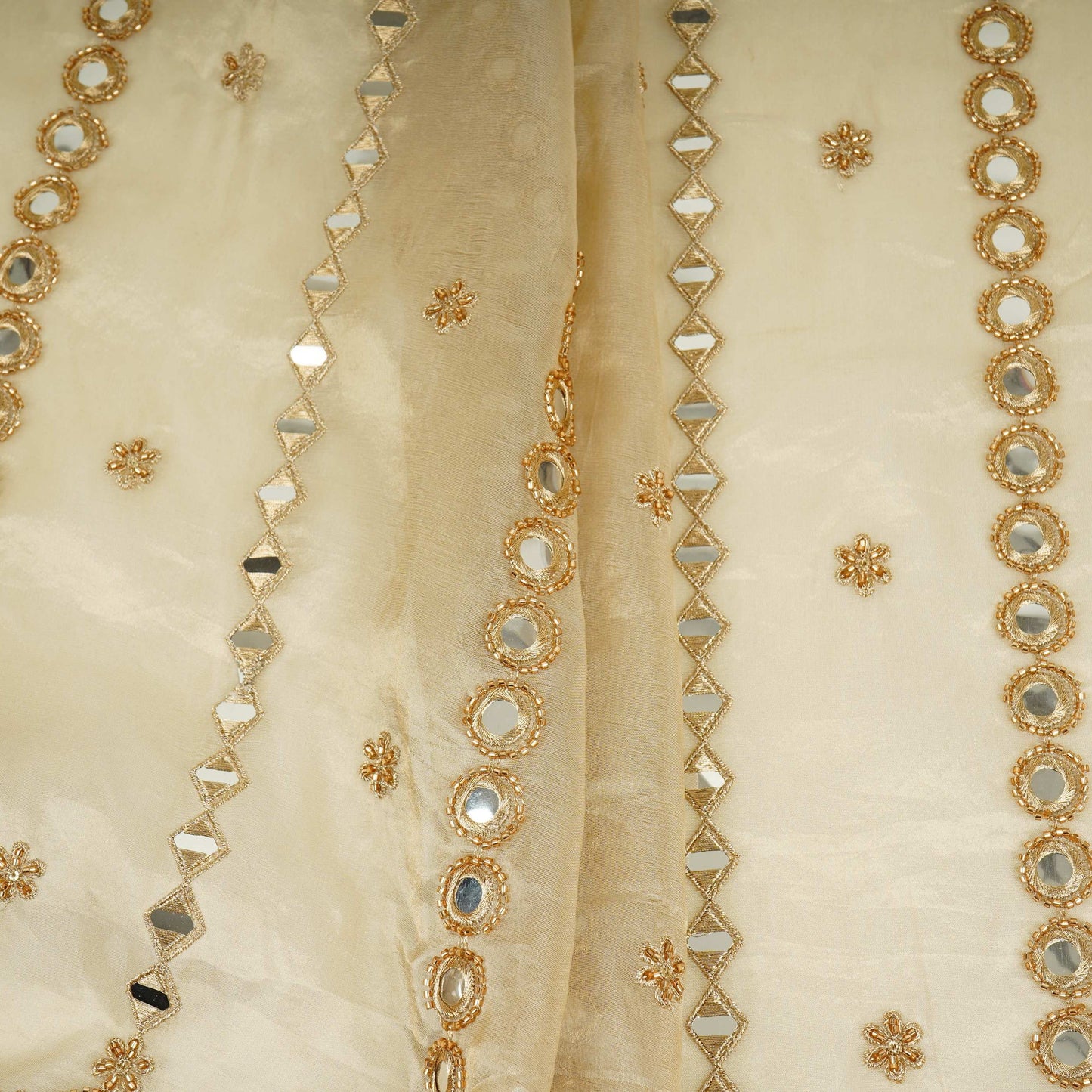 Golden Mirror thread cutdana embroidery Dyeable Kanjivaram Silk Fabric TF-31149