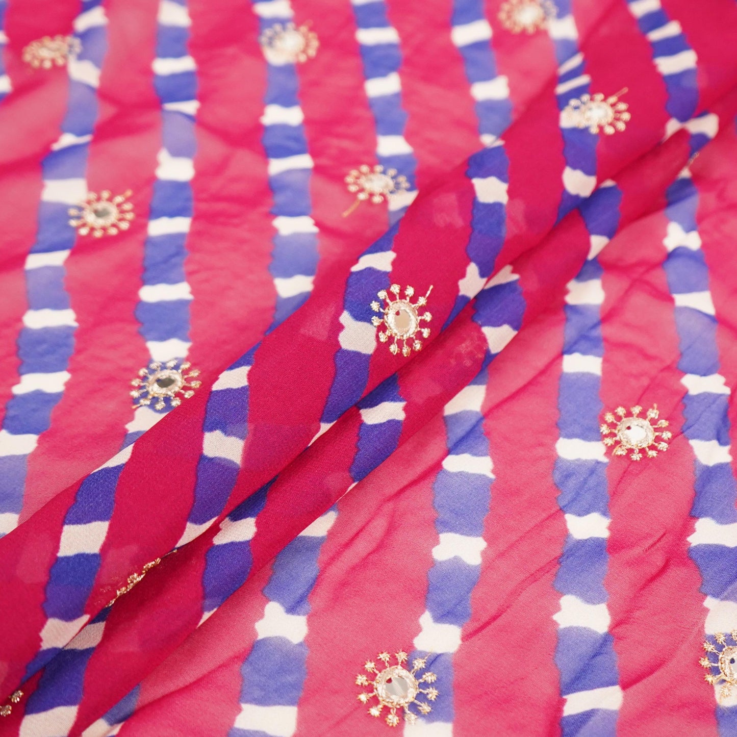 Magenta Pink Leheriya Mirror embroidery Georgette Fabric GTS-31511 - TradeUNO