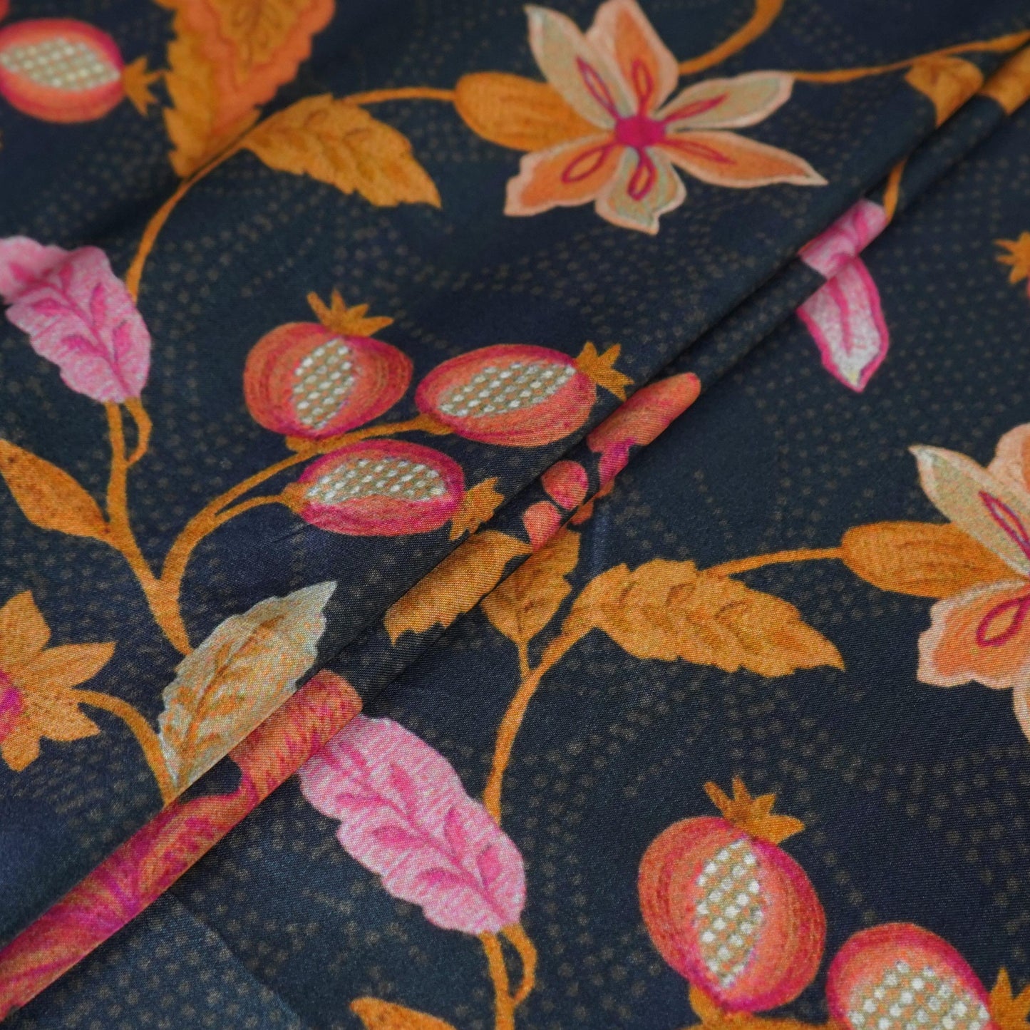Midnight Blue Chintz floral print Bemberg Modal Silk Fabric KTP-31404