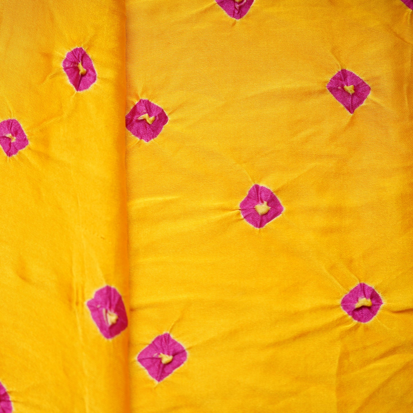 Yellow Bandhani Print Bemberg Silk Fabric 21266