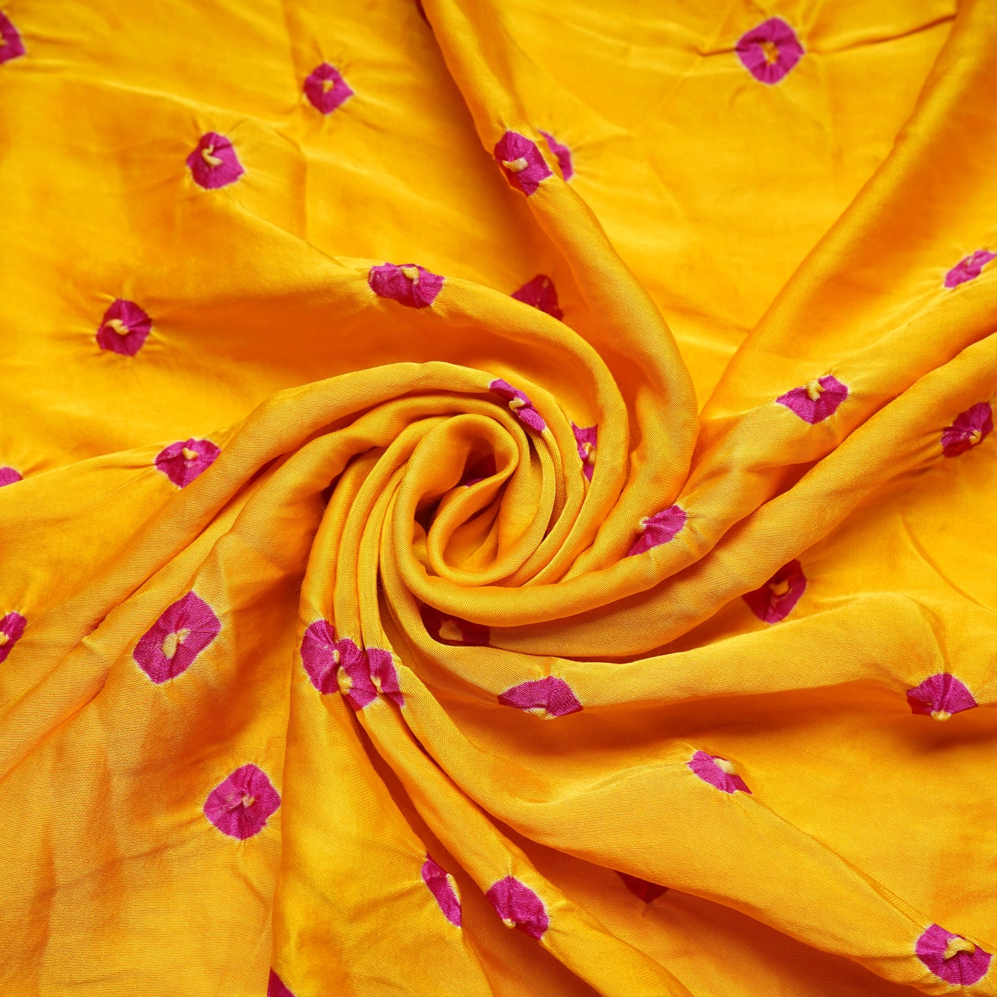 Yellow Bandhani Print Bemberg Silk Fabric 21266