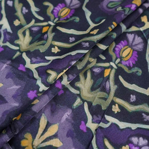 Midnight Purple Mughal floral print Bemberg Modal Silk Fabric KTP-31399 - TradeUNO
