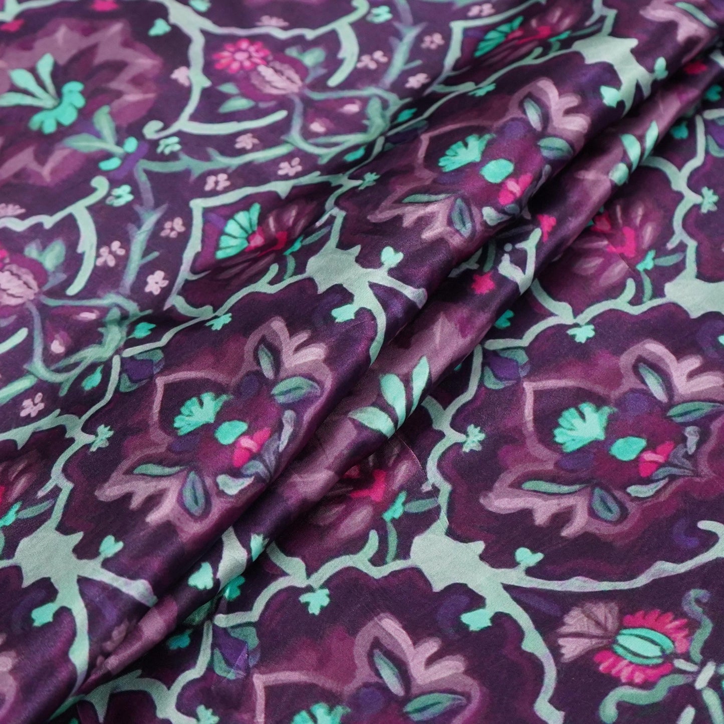 Deep Wine Mughal floral print Bemberg Modal Silk Fabric KTP-31401