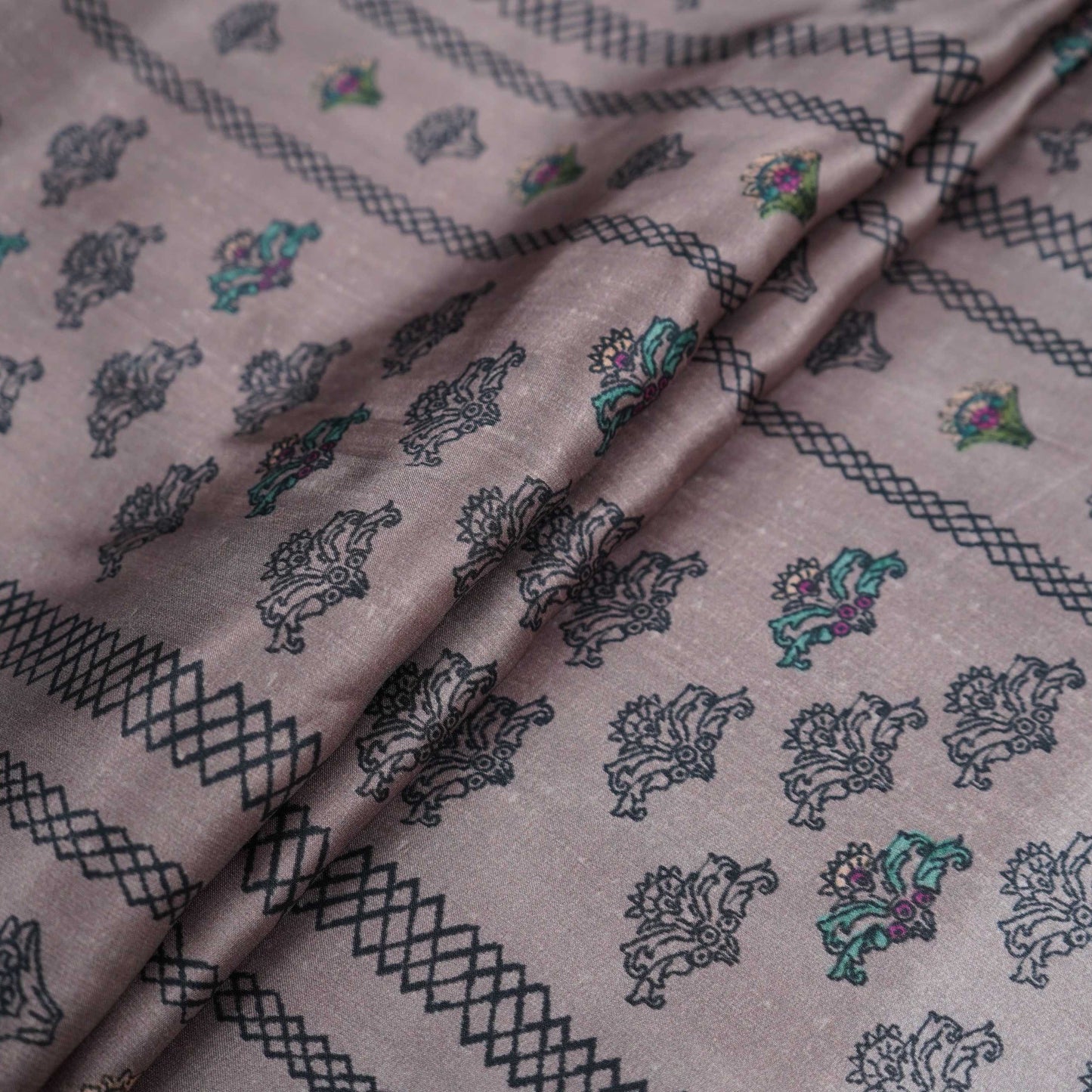 Dusty Mauve Ajrakh print Bemberg Modal Silk Fabric KTP-31433