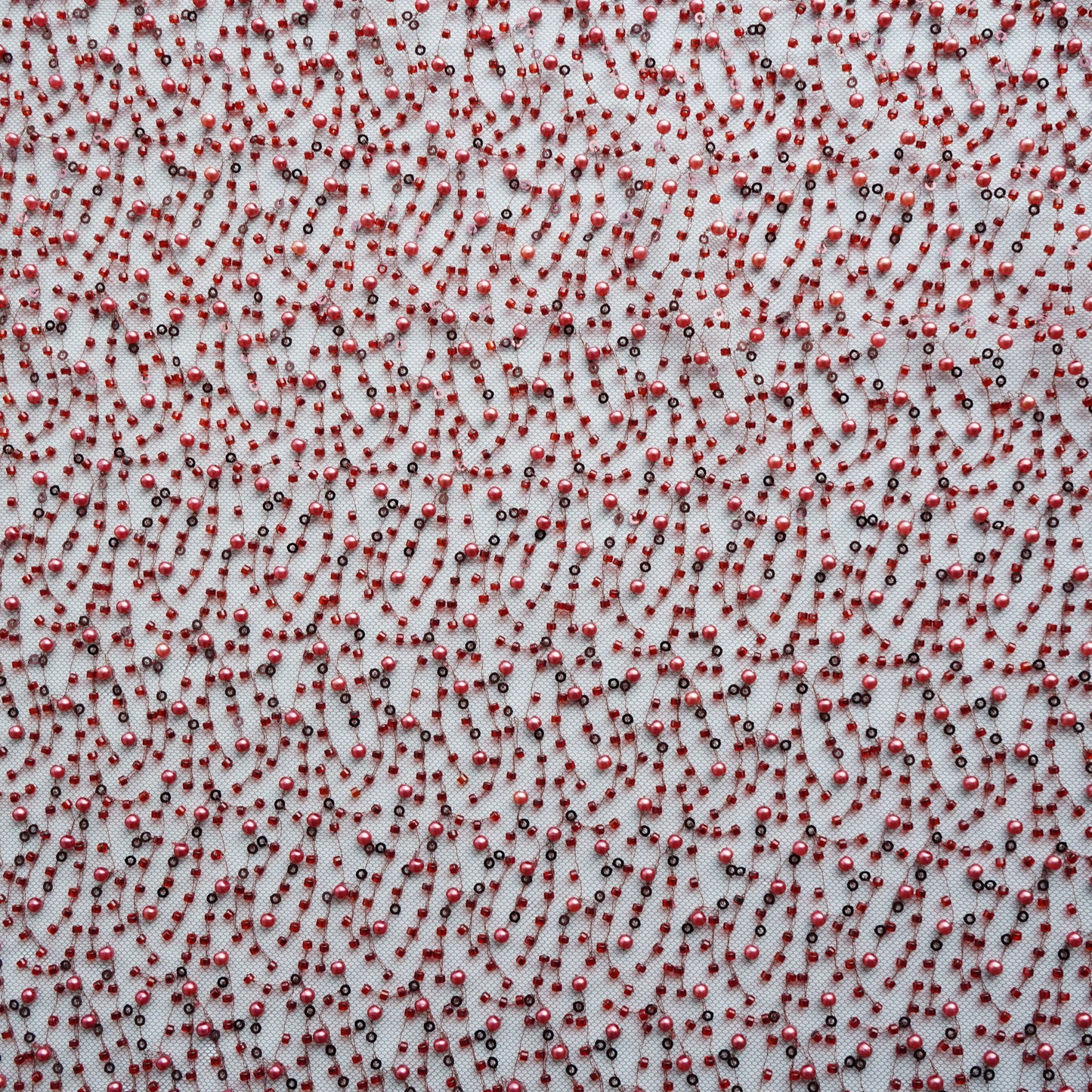 Premium Maroon Heavy Pearl CutDana Embroidery Power Net Fabric