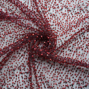 Premium Maroon Heavy Pearl CutDana Embroidery Power Net Fabric