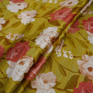 Olive Green floral print Bemberg Modal Silk Fabric KTP-31409 - TradeUNO