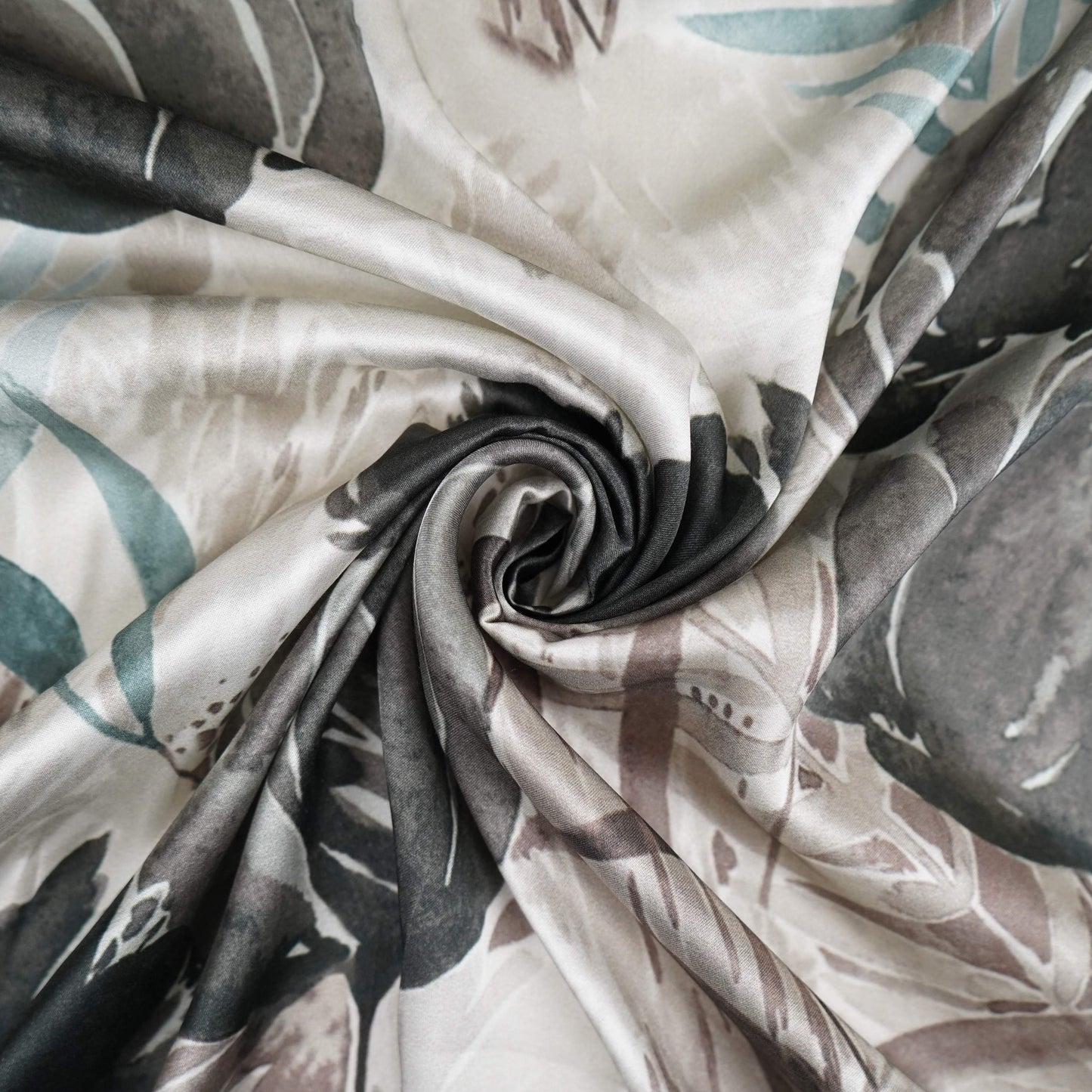 Ivory Abstract print Bemberg Modal Silk Fabric KTP-31392