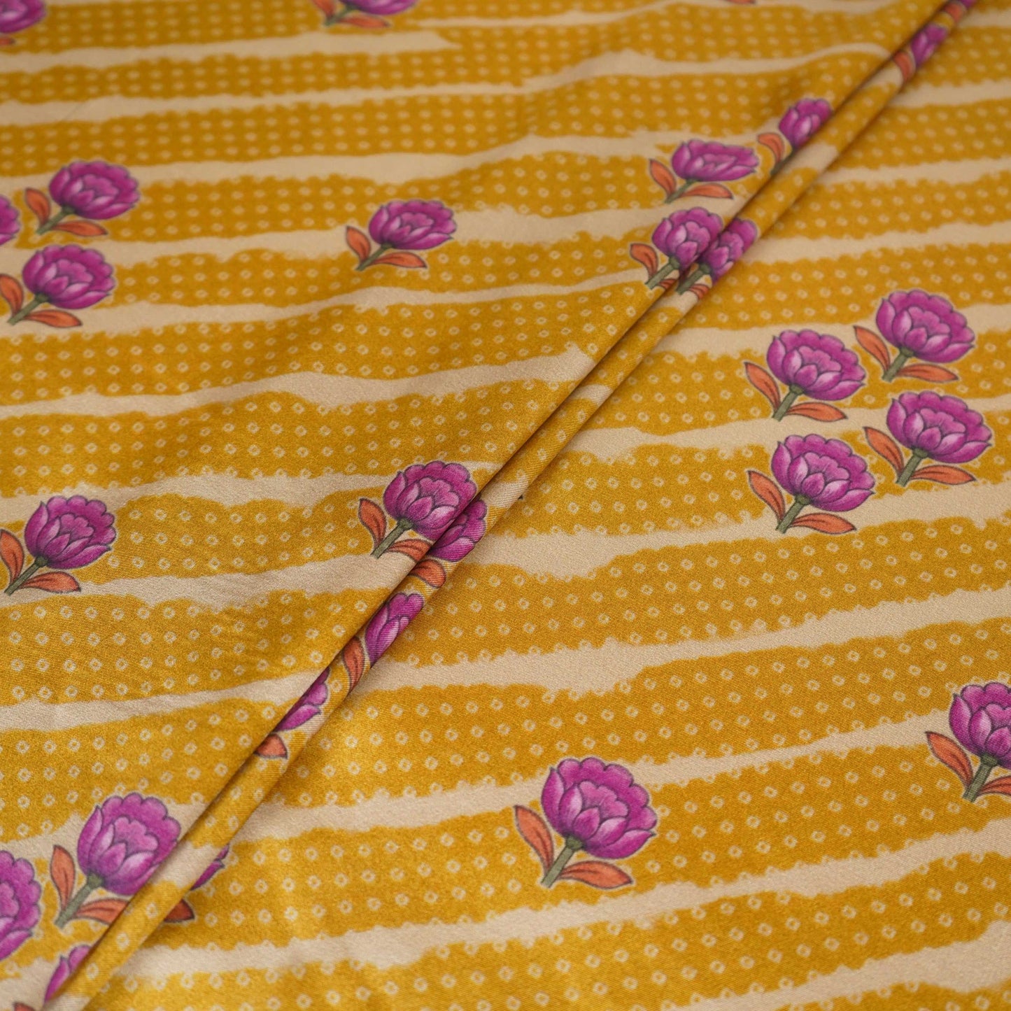 Mustard floral Bandhani print Bemberg Modal Silk Fabric KTP-31396