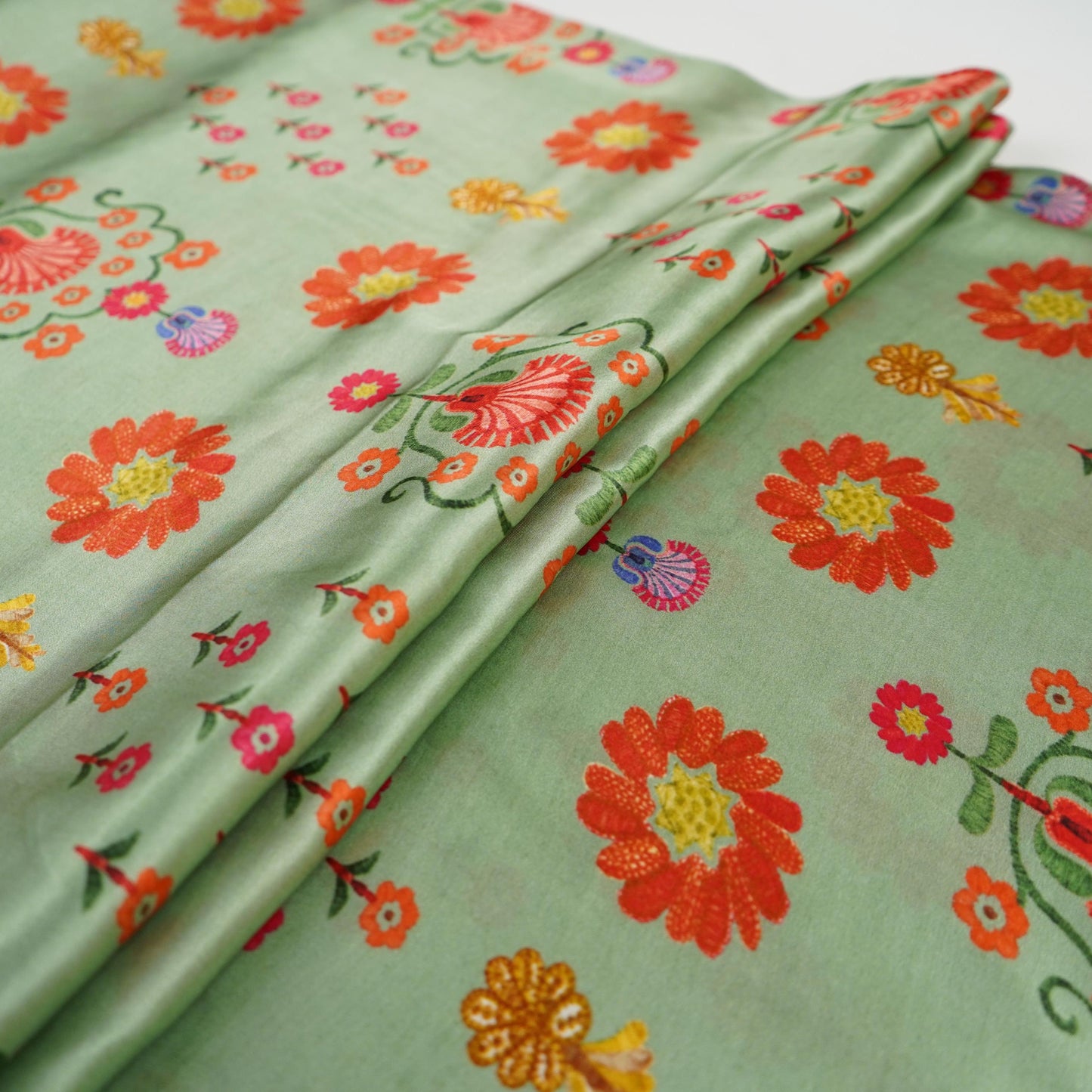 Mint Green Kashmiri floral print Bemberg Modal Silk Fabric KTP-31435