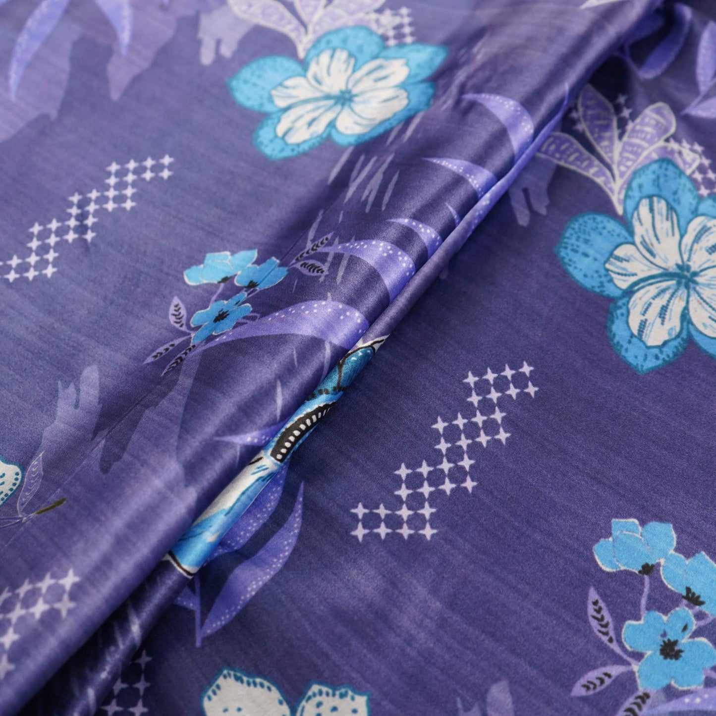 Royal Blue floral print Bemberg Modal Silk Fabric KTP-31422
