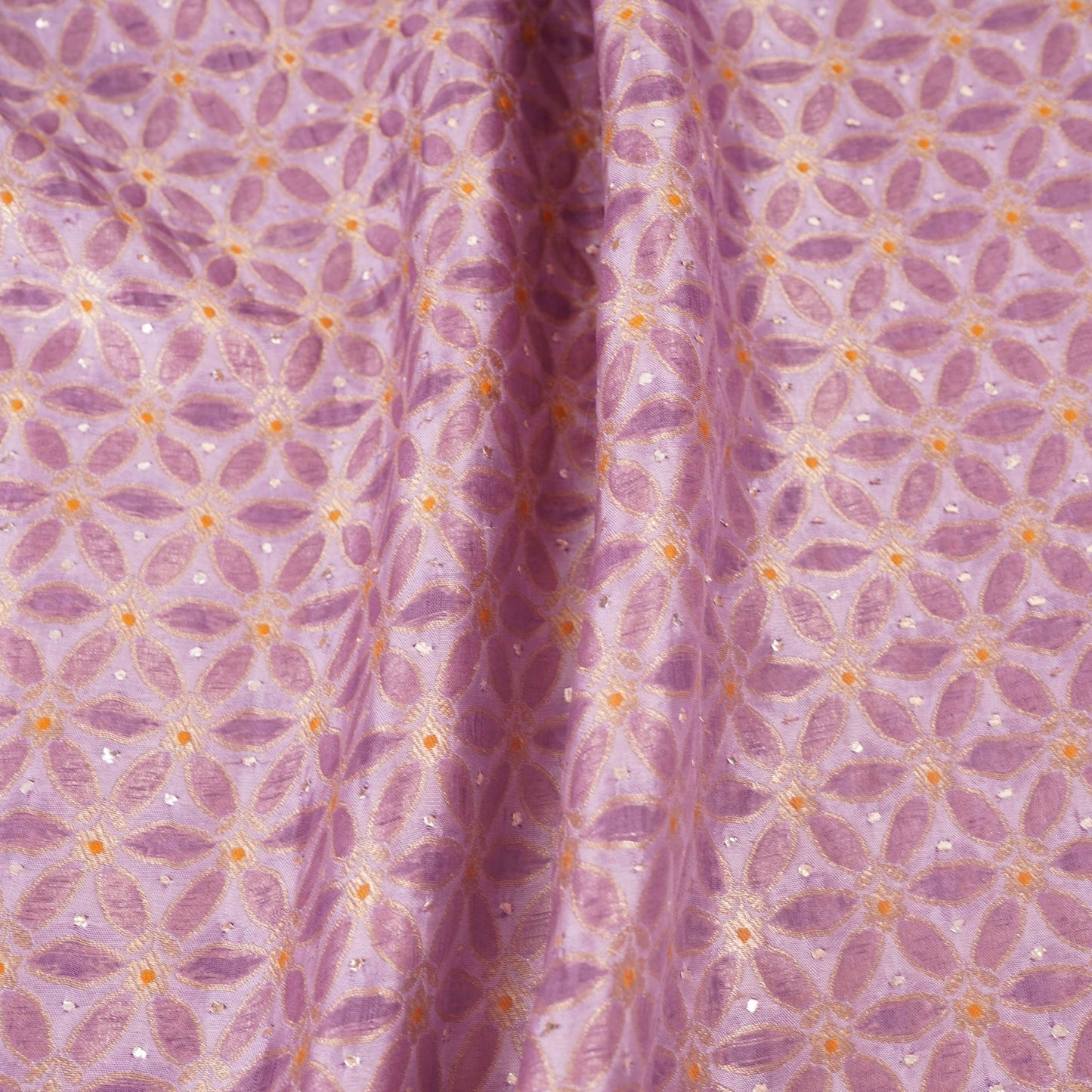 Lavender Grey Mukesh Work Organza Brocade Fabric YHF-32836
