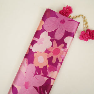 Pink floral print Bemberg Modal Silk Fabric KTP-31418 - TradeUNO