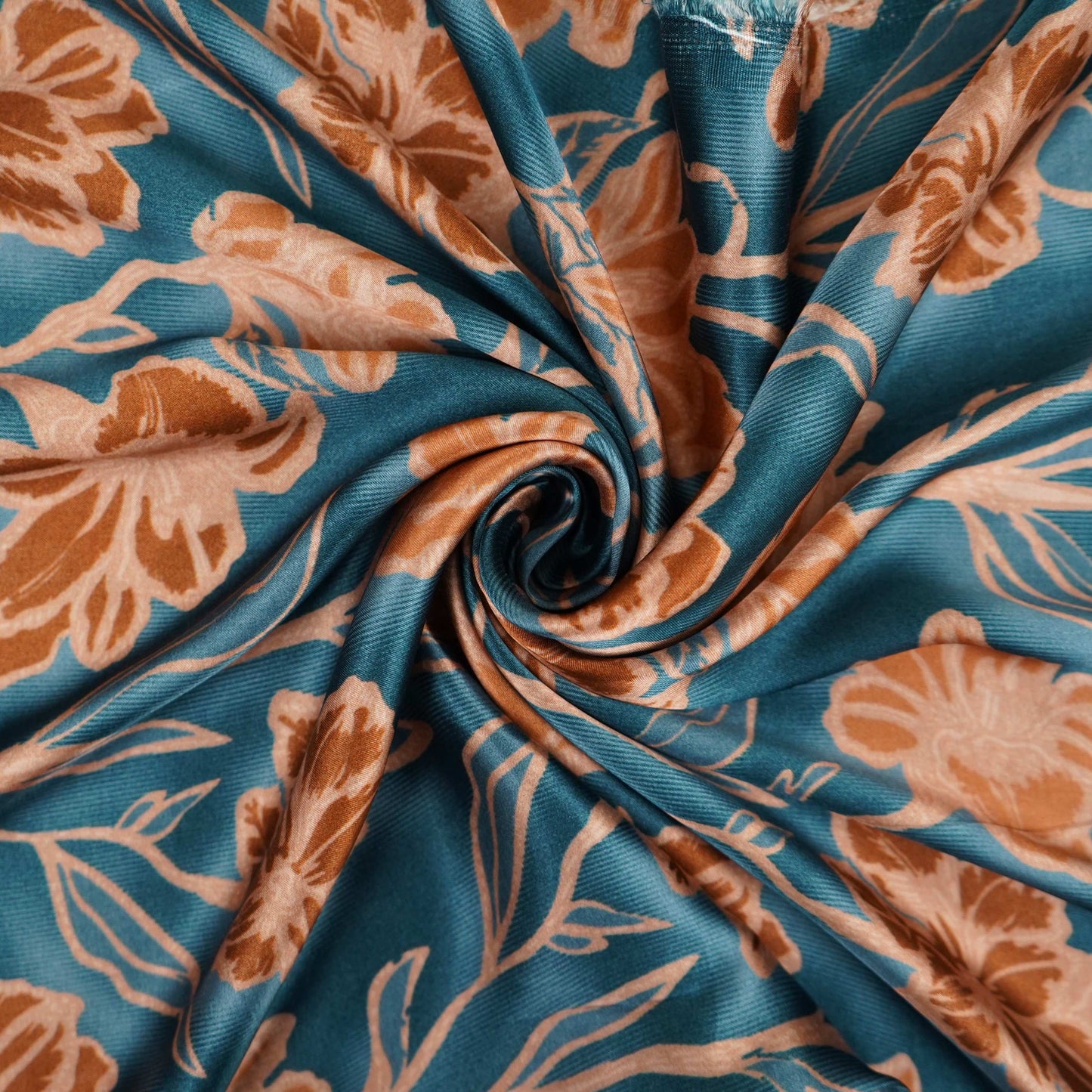 Teal Blue floral print Bemberg Modal Silk Fabric KTP-31428