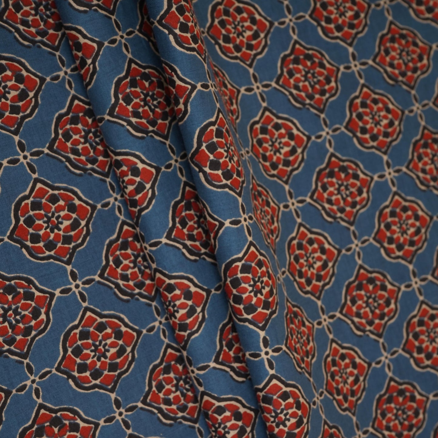 Blue Ajrakh Print Cotton Fabric AFI-29569