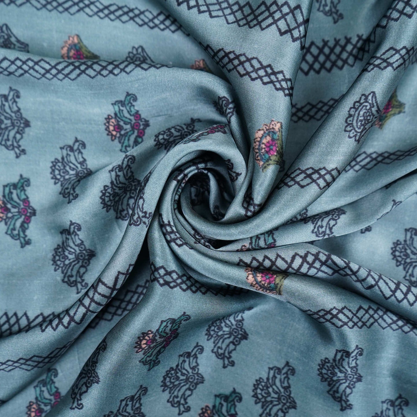 Sea Green Ajrakh print Bemberg Modal Silk Fabric KTP-31434