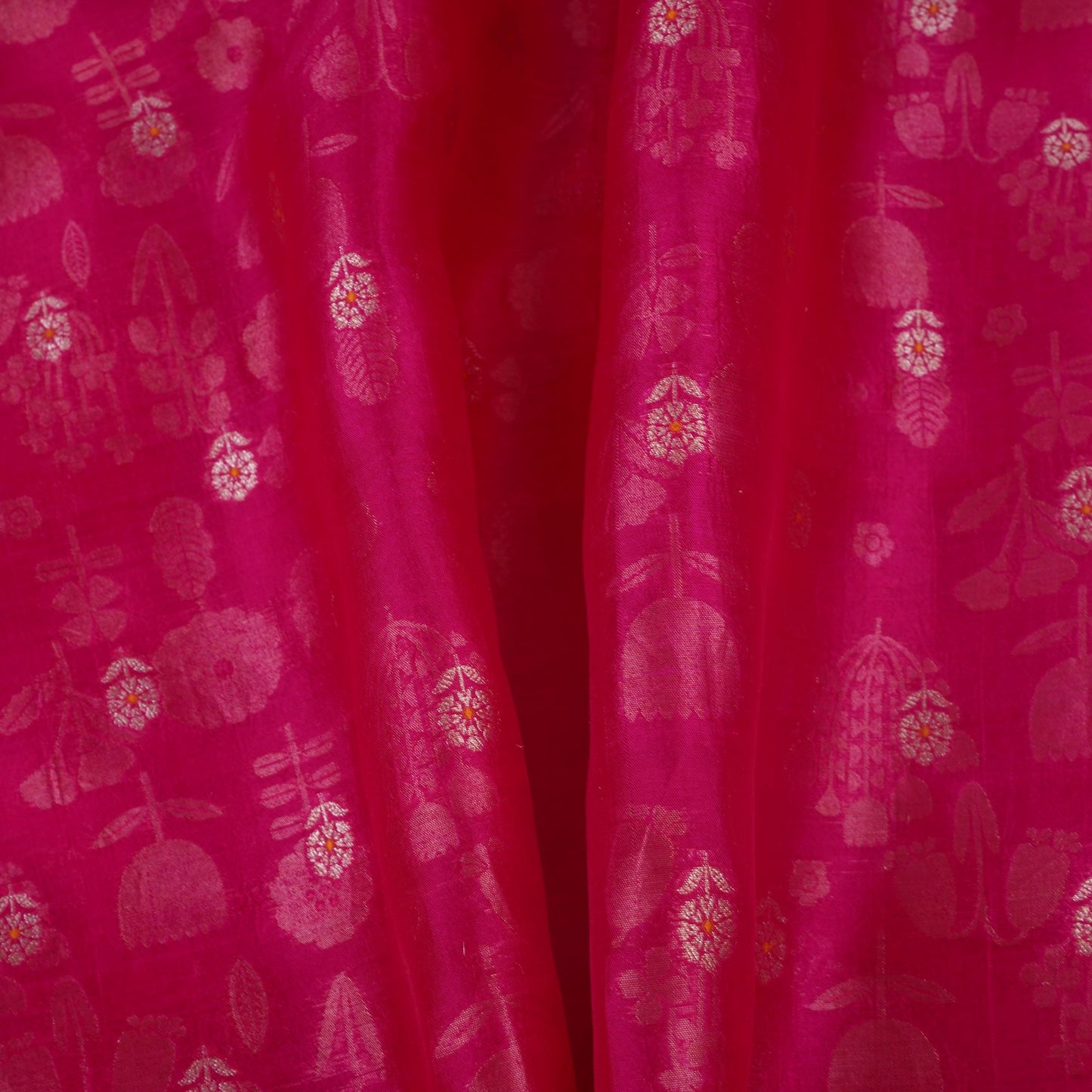 Pink Floral Zari Boota Dupion Silk Tissue Fabric YHF-32852