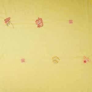 Lemon Yellow floral embroidery Mul Chanderi Fabric DC-29683 - TradeUNO