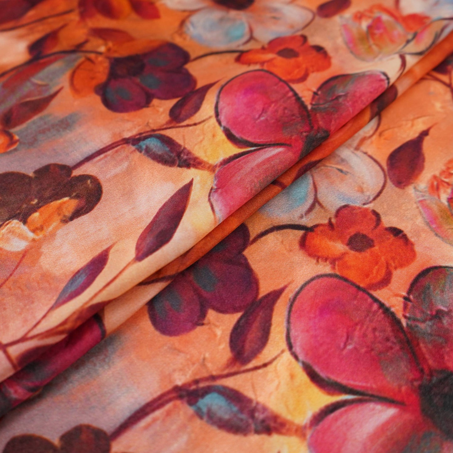 Orange floral print Bemberg Modal Silk Fabric KTP-31412