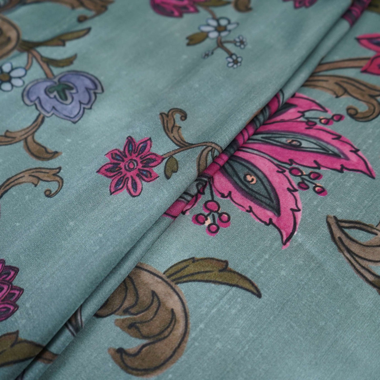 Sage Green floral print Bemberg Modal Silk Fabric KTP-31431