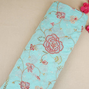 Sky Blue Aari embroidery Mul Chanderi Fabric DC-29680 - TradeUNO