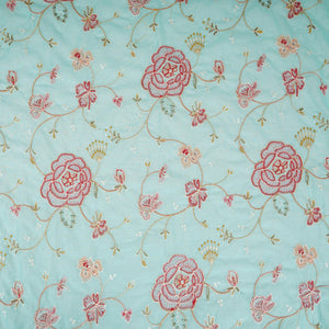 Sky Blue Aari embroidery Mul Chanderi Fabric DC-29680 - TradeUNO
