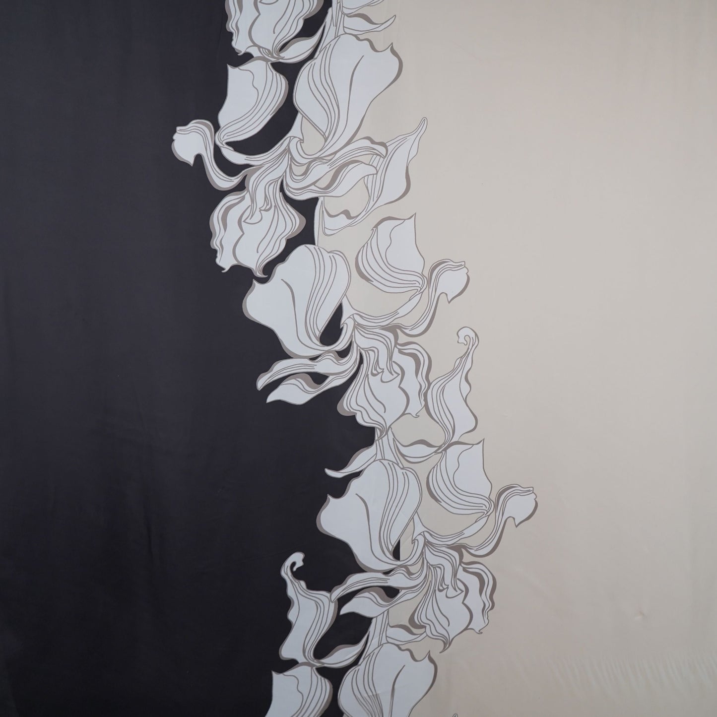Black with Cream floral print Modal Silk Fabric MTF-31496