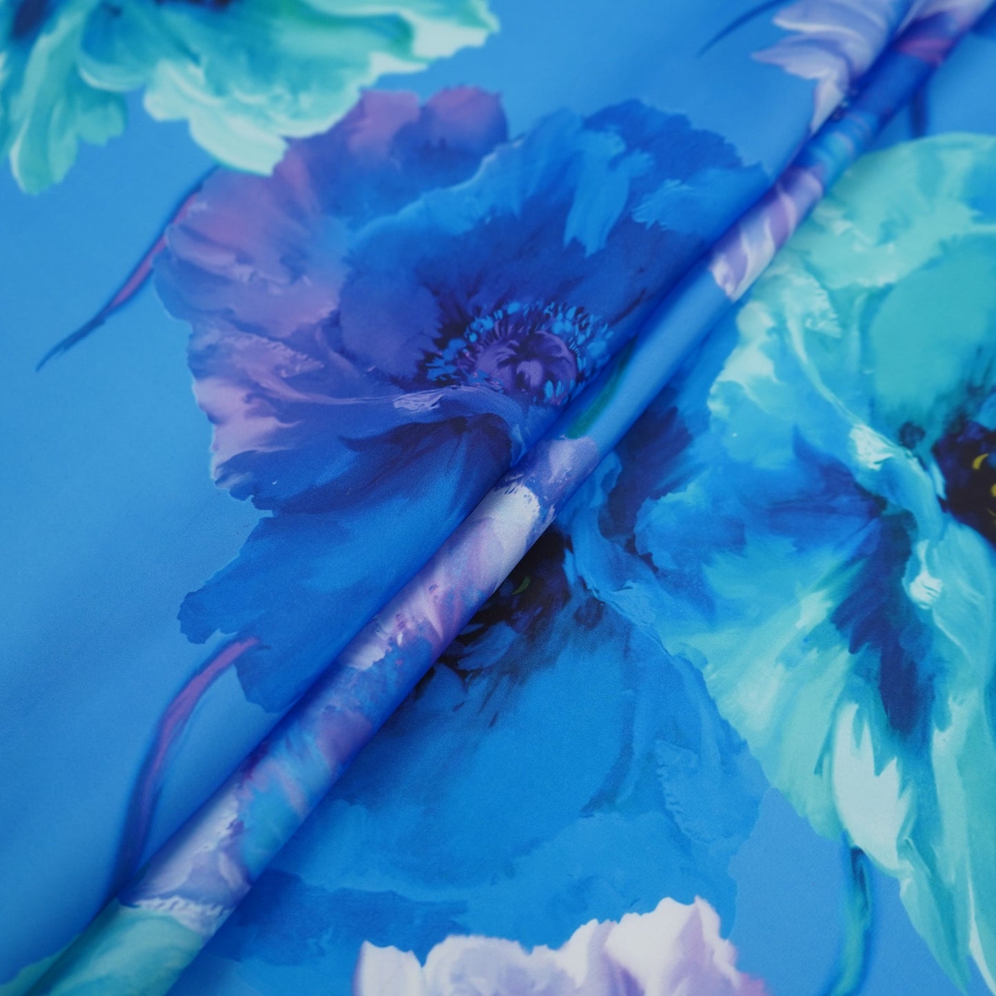 Royal Blue floral print Modal Silk Fabric MTF-31493